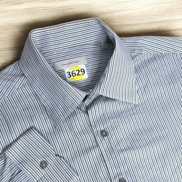 Ermenegildo Zegna Long Sleeve Button Up Dress Shirt Men Size 2XL White/Blue/Gray - Picture 1 of 11